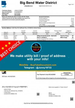 Nevada Big Bend Water District utility bill Sample Fake utility bill